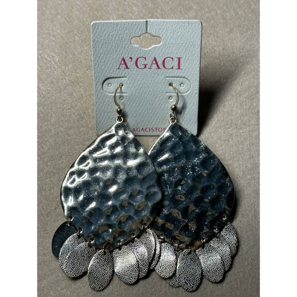Hammered Silver Teardrop Dangle Earrings Fringe Charm NWT New Jewelry Gift Idea